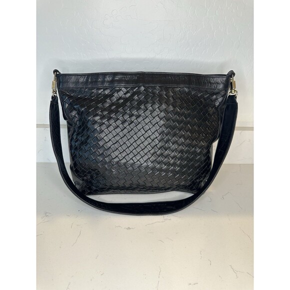 Hobo Shoes - Meyers USA Vtg Black Woven Leather Shoulder Bag Large Hobo Purse Gold Hardware